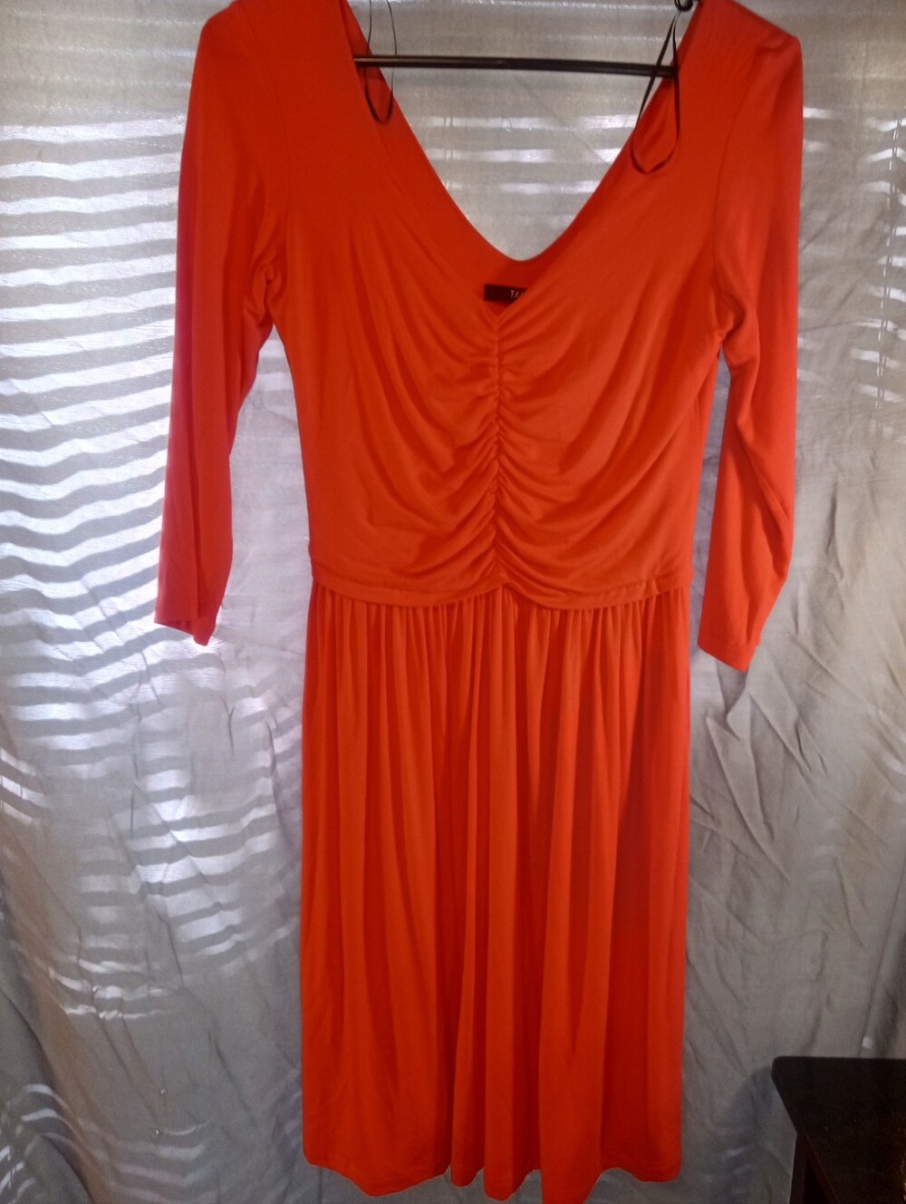 Tart Orange Ruched V-Neck Short Sleeve Dress